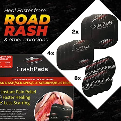 תחבושות דבק Crashpads® מגוונות לפריחה בכביש, פטל, חתכים, שריטות וכוויות [14 יחידות: 2-גדולות, 4-מדיום ו